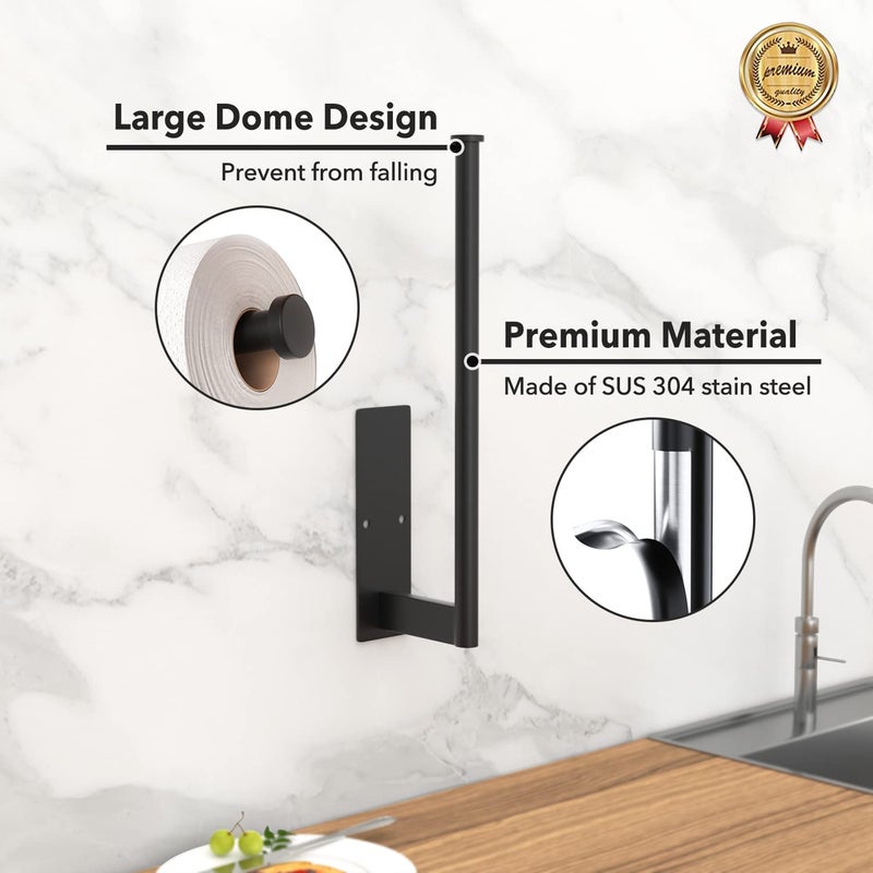 susswiff Paper Towel Holder Under Cabinet - Stainless Steel Paper Towel Holder Wall Mount  Self-Adhesive or Drilling  Matte Black Towel Rack for Kitchen Organization and Storage  Kitchen Paper Roll Holder - Image 2